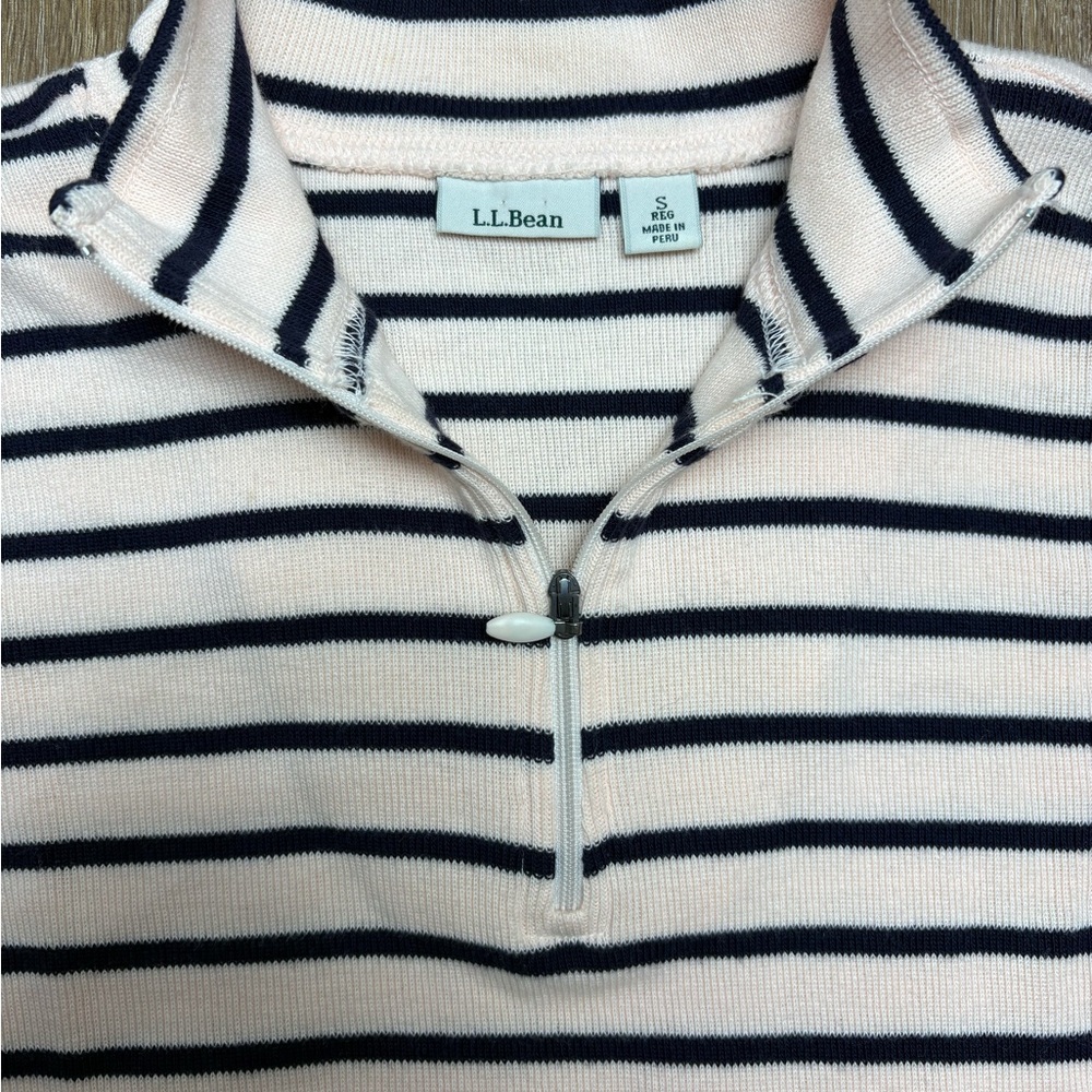 L.L. Bean Cream and Black Striped Quarter-Zip Sweatshirt - Picture 3 of 4